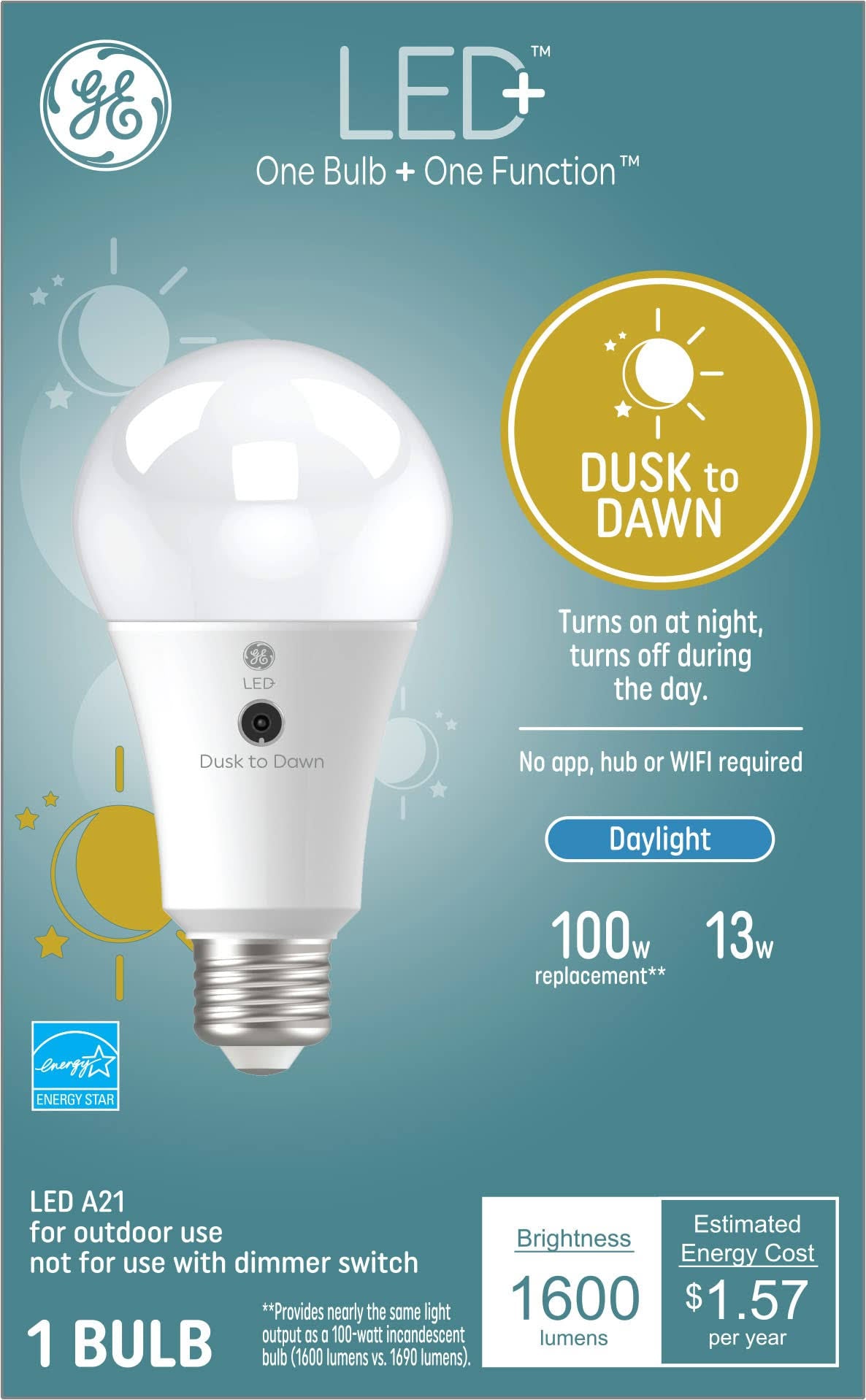 GE LED+ Dusk to Dawn 100-Watt EQ A21 Daylight LED Light Bulb - Product image 1