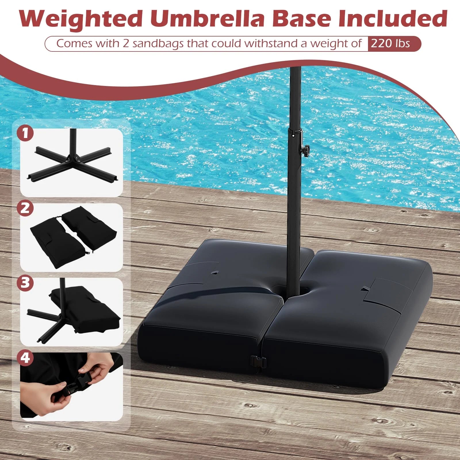 Tangkula 10ft Solar Patio Umbrella with Base Included - Product image 7