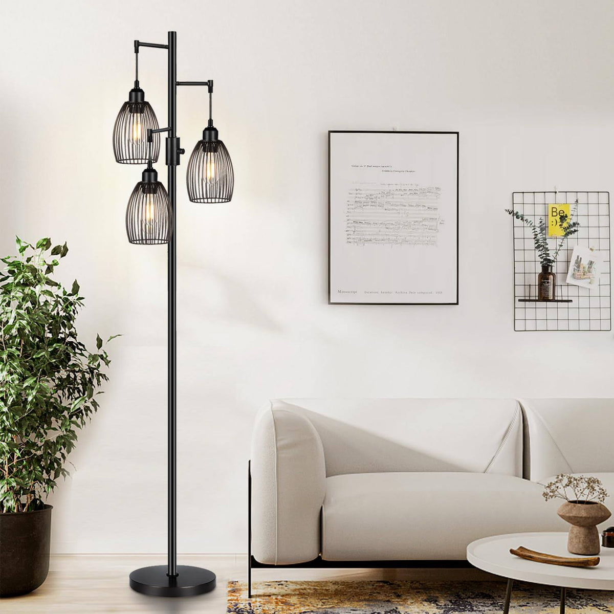 Nintiue Dimmable Floor Lamp, 3 x 800lm LED Edison Bulbs Included, Farmhouse Industrial Floor Lamp Standing - Product image 1