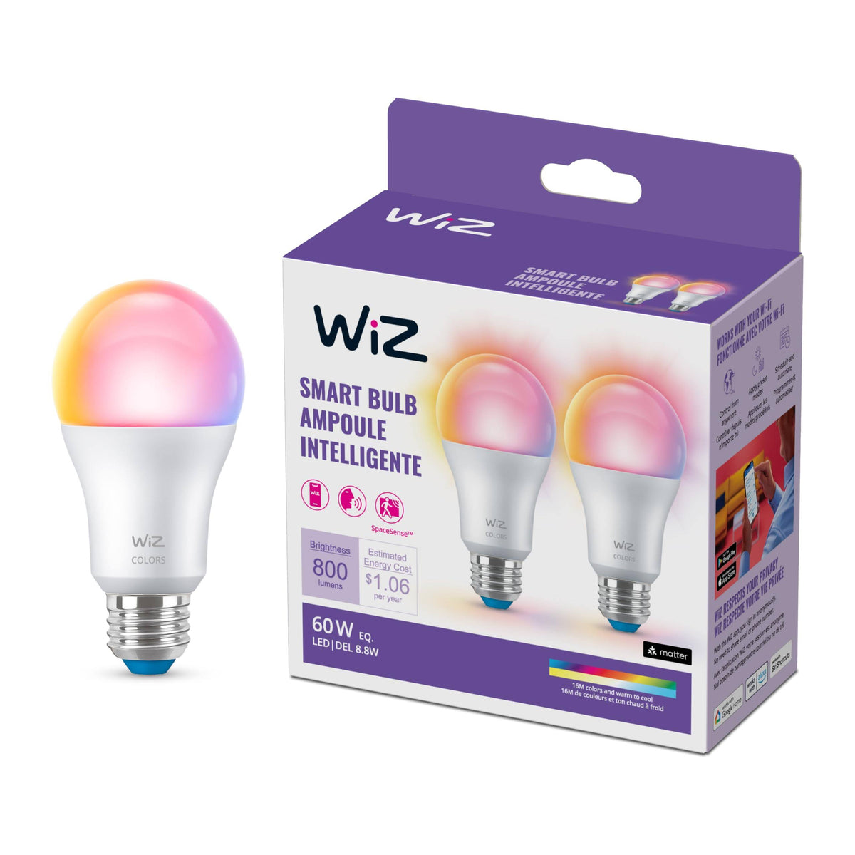 Wiz A19 Color Bluetooth LED Smart Bulb 2 Pack - Product image 1
