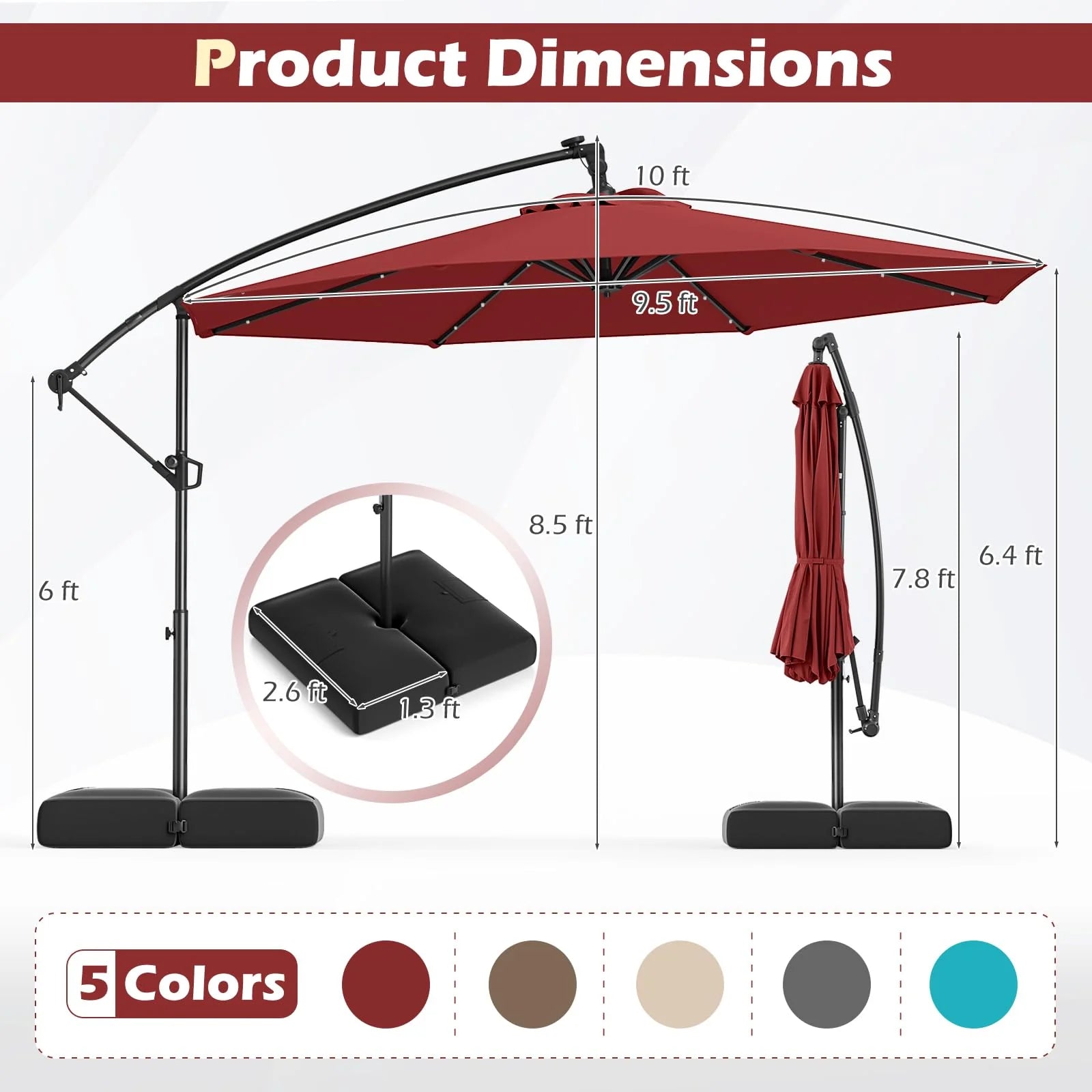 Tangkula 10ft Solar Patio Umbrella with Base Included - Product image 6