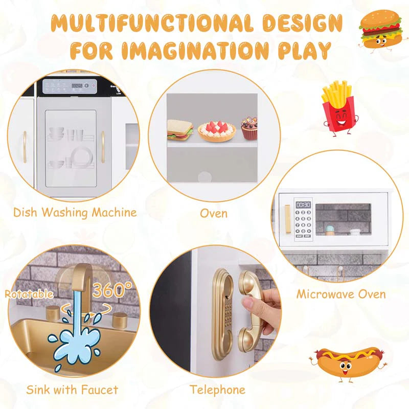 Large Wooden Kids Kitchen Playset, Little Chef Pretend Toy Kitchen Set w/Chalkboard, Microwave - Product image 5