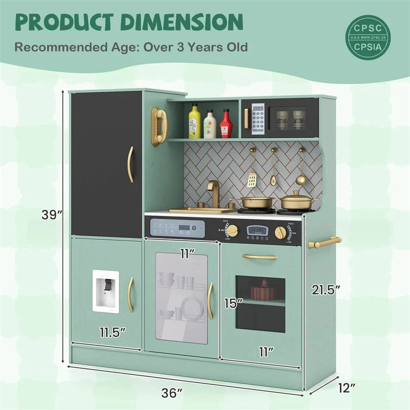 Large Wooden Kids Kitchen Playset, Little Chef Pretend Toy Kitchen Set w/Chalkboard, Microwave - Product image 12