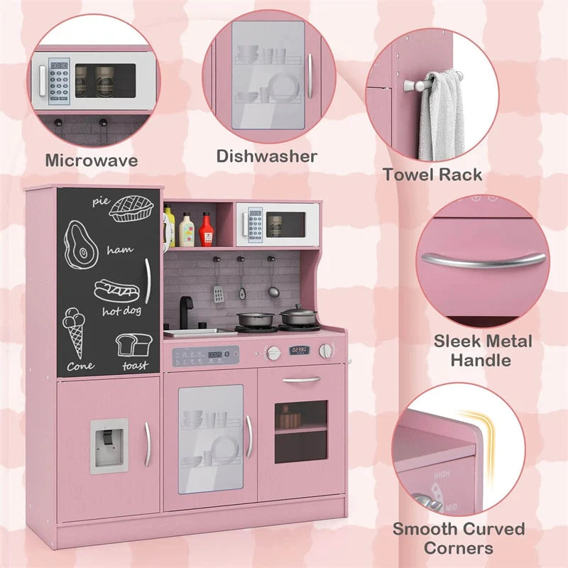 Large Wooden Kids Kitchen Playset, Little Chef Pretend Toy Kitchen Set w/Chalkboard, Microwave - Product image 24