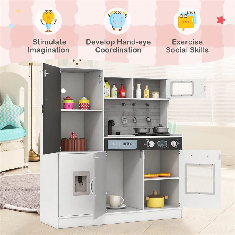 Large Wooden Kids Kitchen Playset, Little Chef Pretend Toy Kitchen Set w/Chalkboard, Microwave - Product image 37