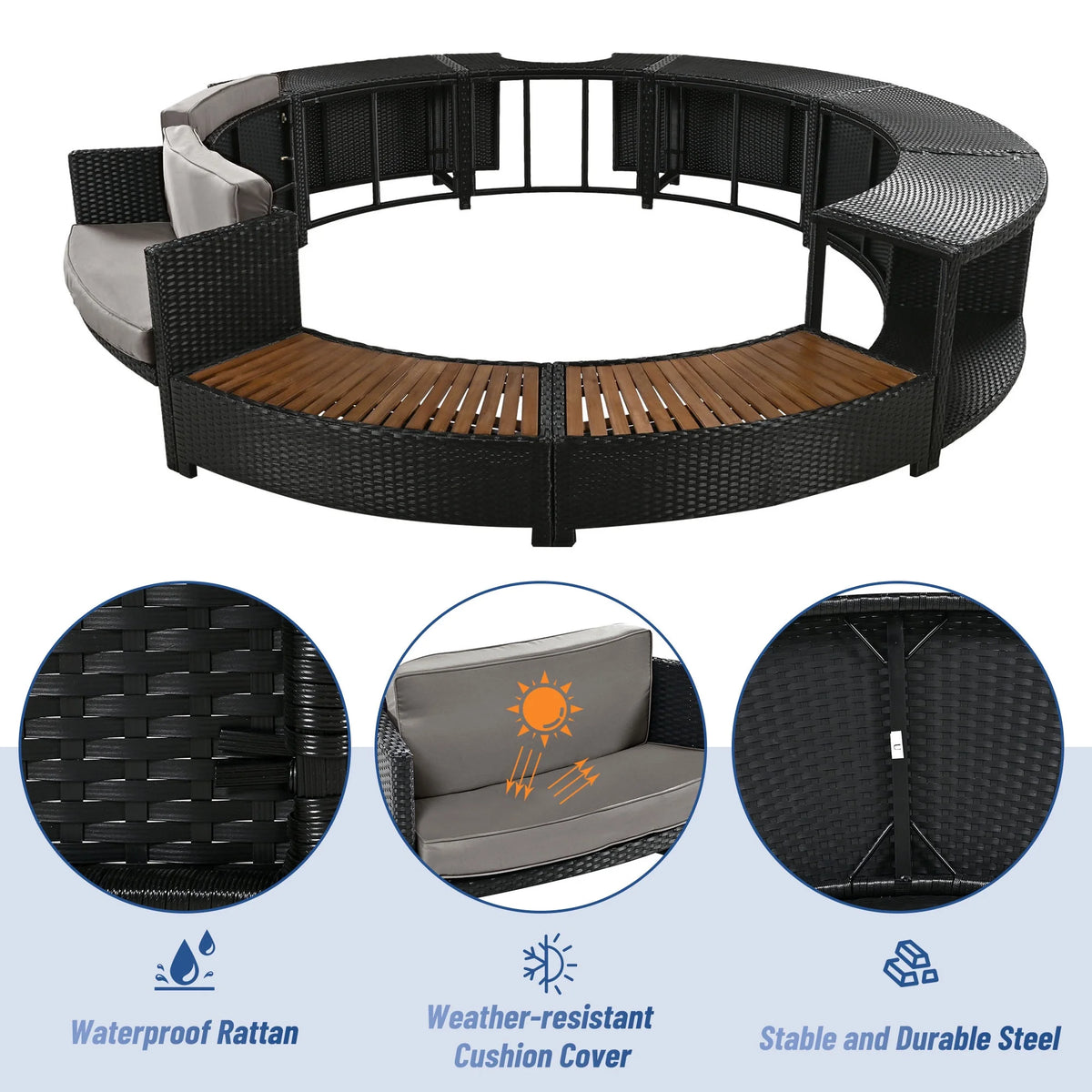 Round Hot Tub Surround Furniture, Spa Surround Outdoor Rattan Sectional Sofa Set with Mini Sofa - Product image 2