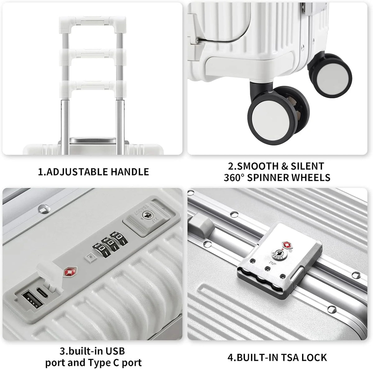 Carry - on Luggage with USB Charging Port, Front Compartment, TSA Lock - Product image 11