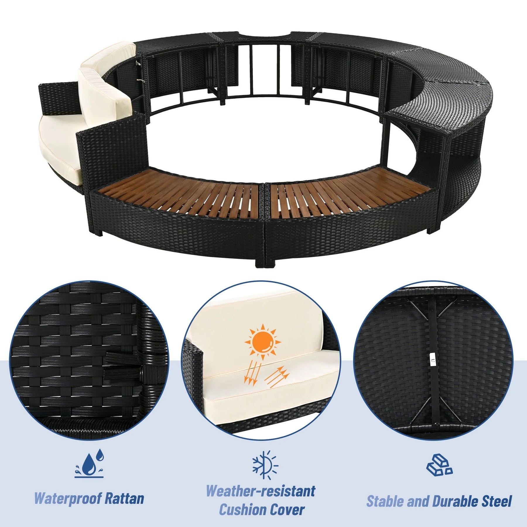 Round Hot Tub Surround Furniture, Spa Surround Outdoor Rattan Sectional Sofa Set with Mini Sofa - Product image 27