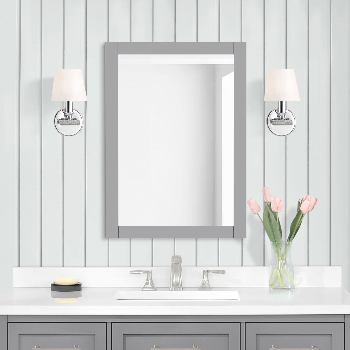 Allen + Roth Brinkhaven 20-in x 28-in American Gray Framed Bathroom Vanity Mirror - BRINKHAVEN-MR-AG - Product image 1