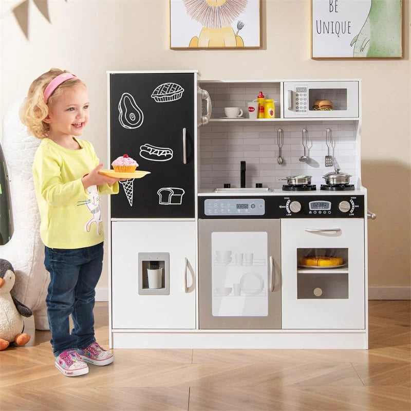 Large Wooden Kids Kitchen Playset, Little Chef Pretend Toy Kitchen Set w/Chalkboard, Microwave - Product image 39