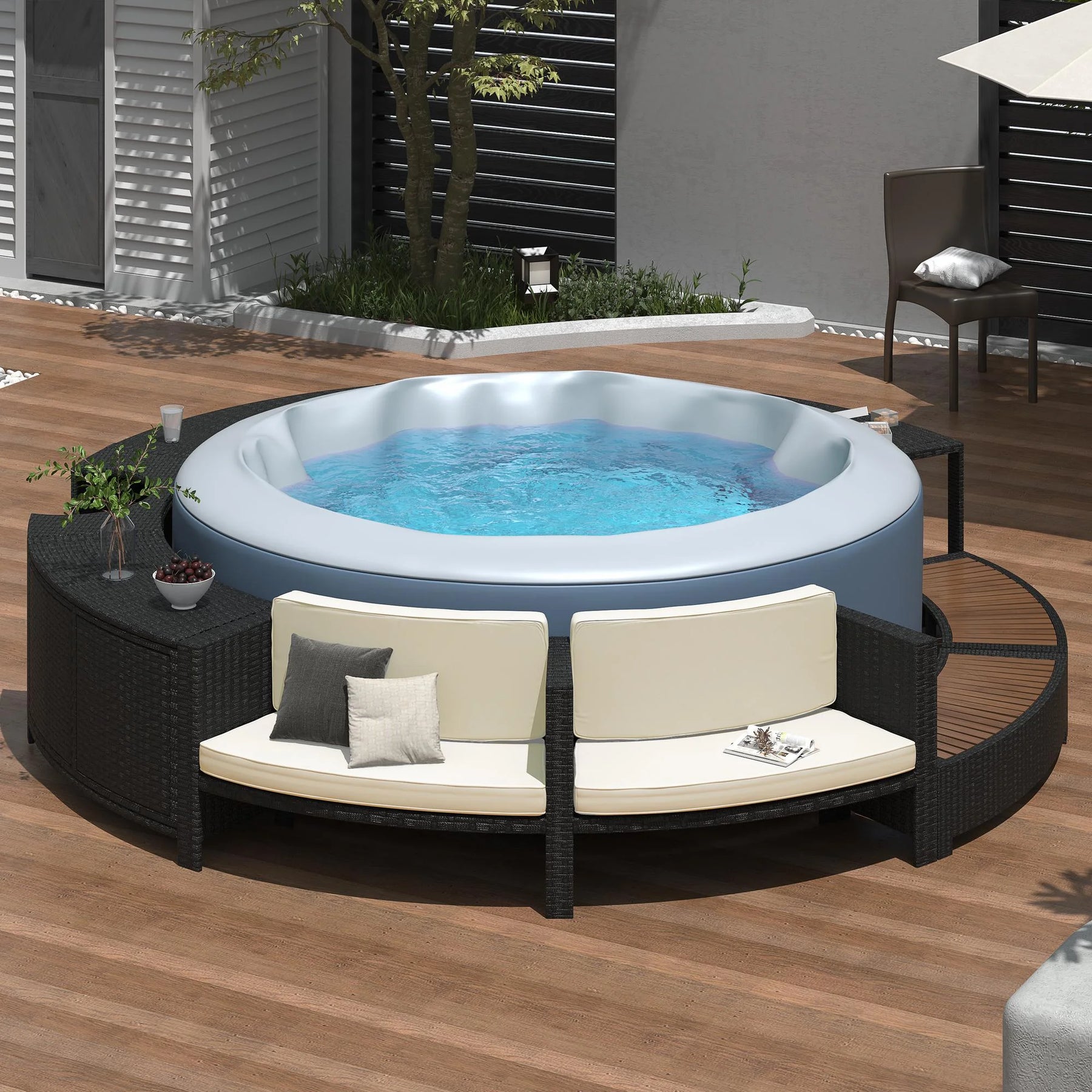Round Hot Tub Surround Furniture, Spa Surround Outdoor Rattan Sectional Sofa Set with Mini Sofa - Product image 25