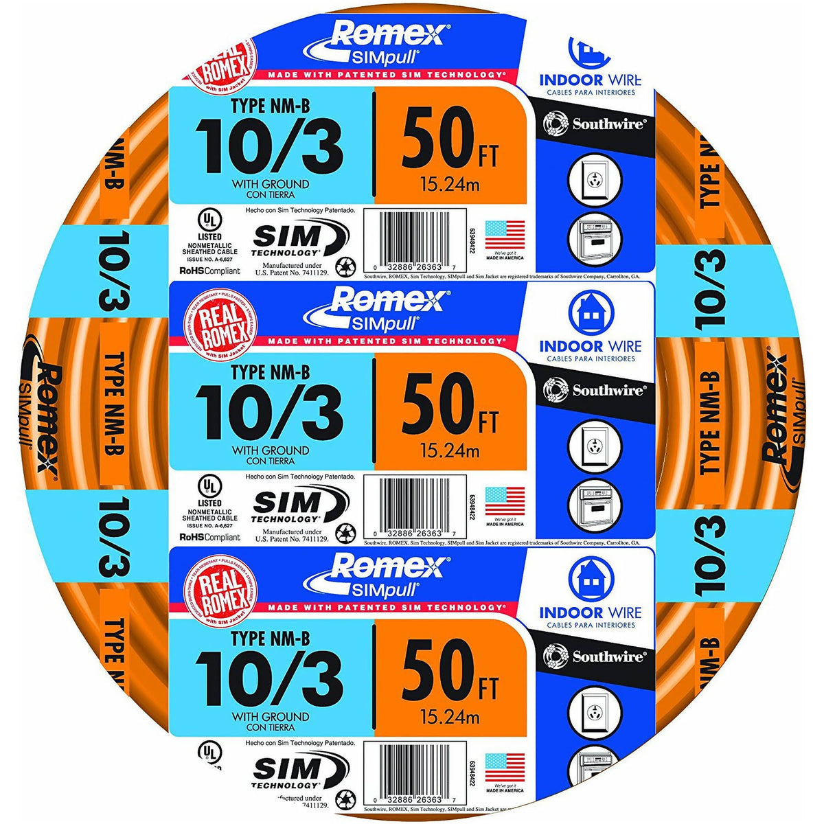 Southwire 10-3Nm-Wgx50 Nonmetallic Building Cable, Orange, 50' - Product image 1