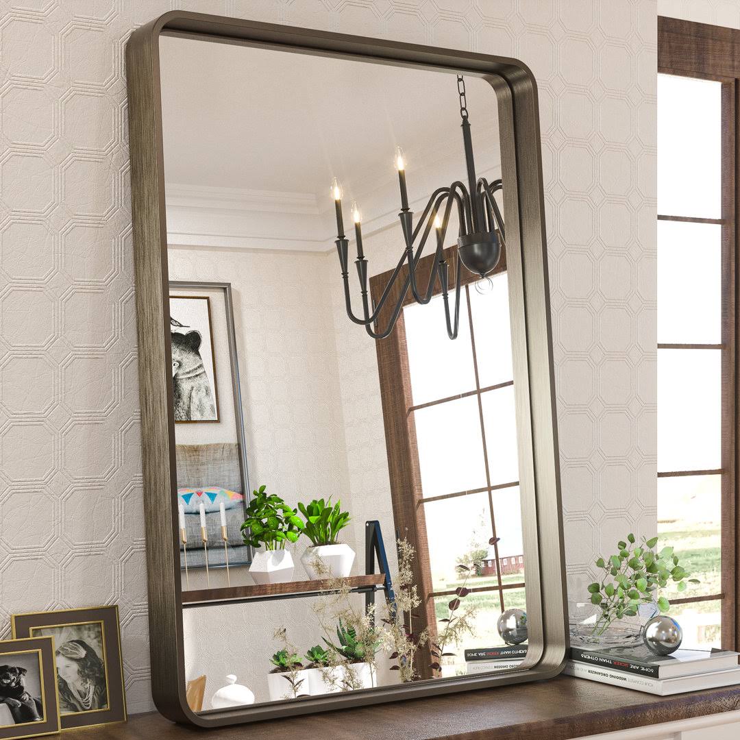 Tyro Bathroom Decorative Home Decor Corner Hangs Accent Mirror Latitude Run Finish: Bronze, Size: 24" x 36" - Product image 1