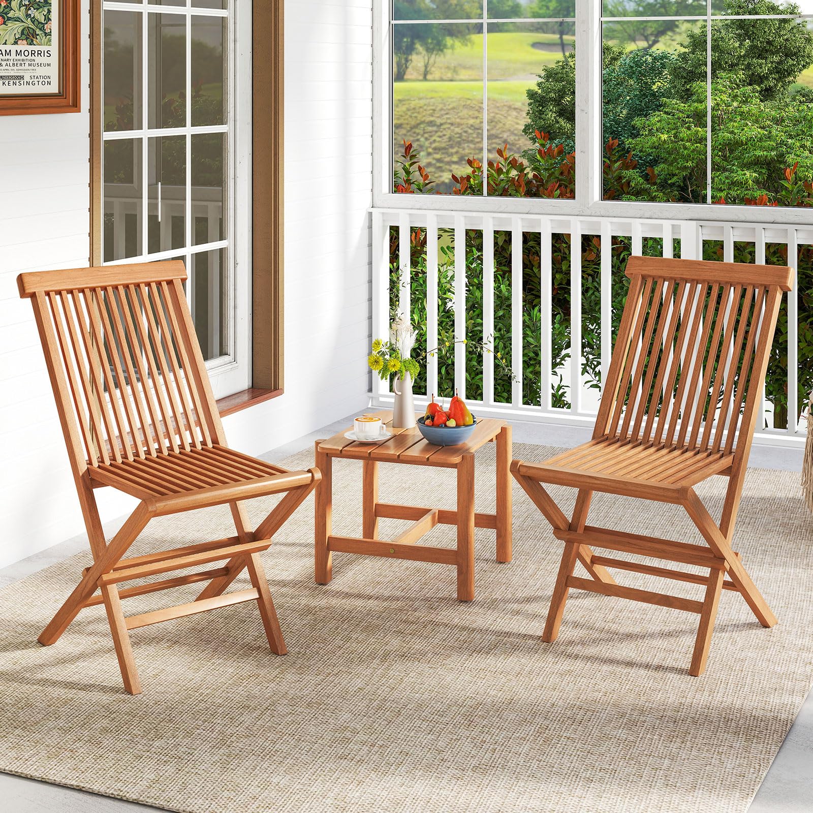 Tangkula 3 Pieces Outdoor Teak Wood Folding Patio Bistro Set - Product image 3