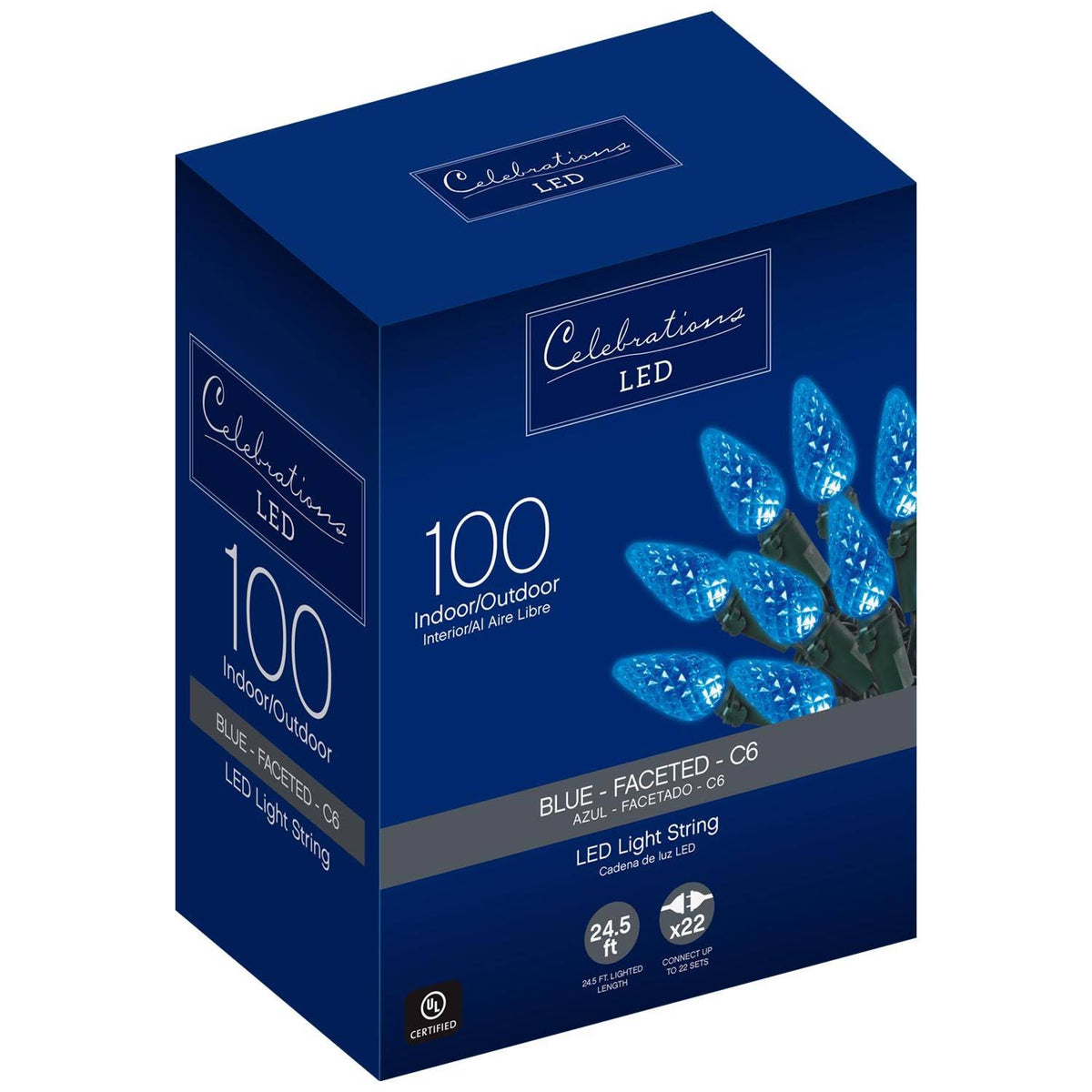 Celebrations 24.5 ft. LED C6 Blue 100 Count String Christmas Lights