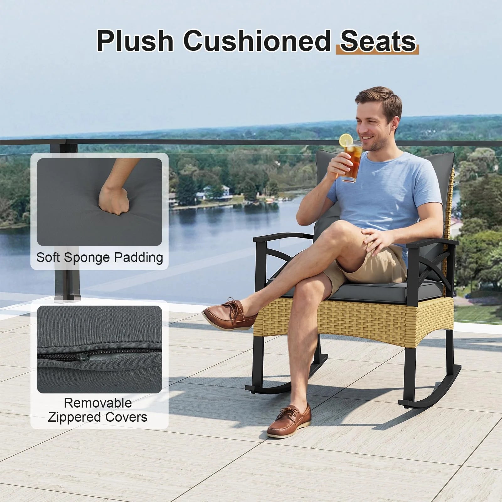 Tangkula 3 Pieces Outdoor Rocking Chairs Set for Garden - Product image 5