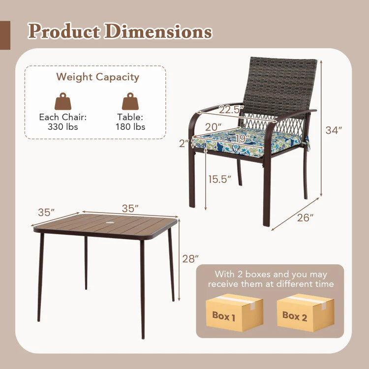 5 Pieces Patio Dining Set, 4 Cushioned Rattan Armchairs & Square Table with Wood-Plastic Tabletop & - Product image 12