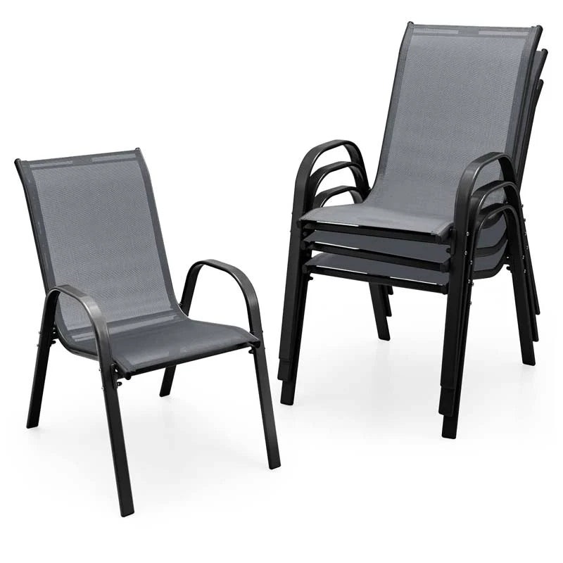 Set of 4 Outdoor Stackable Dining Chairs with Breathable Fabric, All Weather Patio Dining Chairs - Product image 1